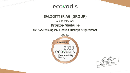 EcoVadis vergibt Bronze-Medaille an Salzgitter AG